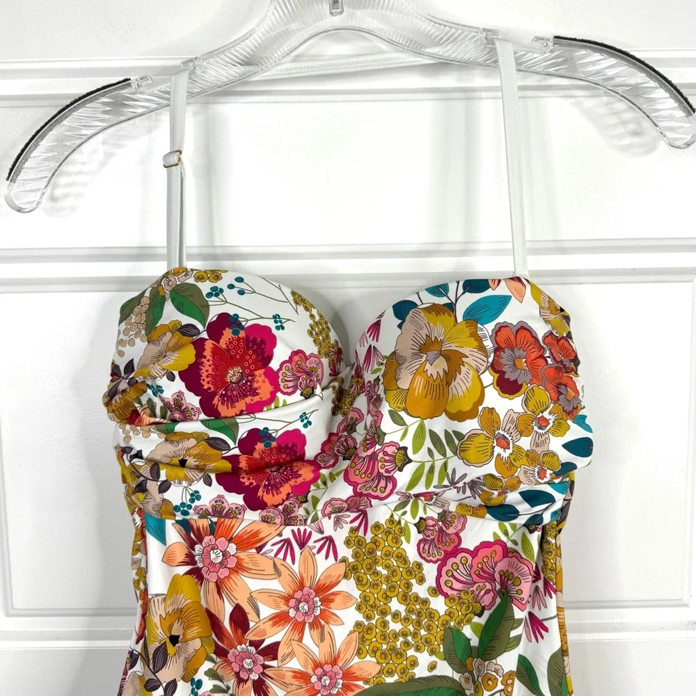 JOHNNY WAS Millo Twist Bra One Piece Swimsuit NEW Size S White Boho Floral